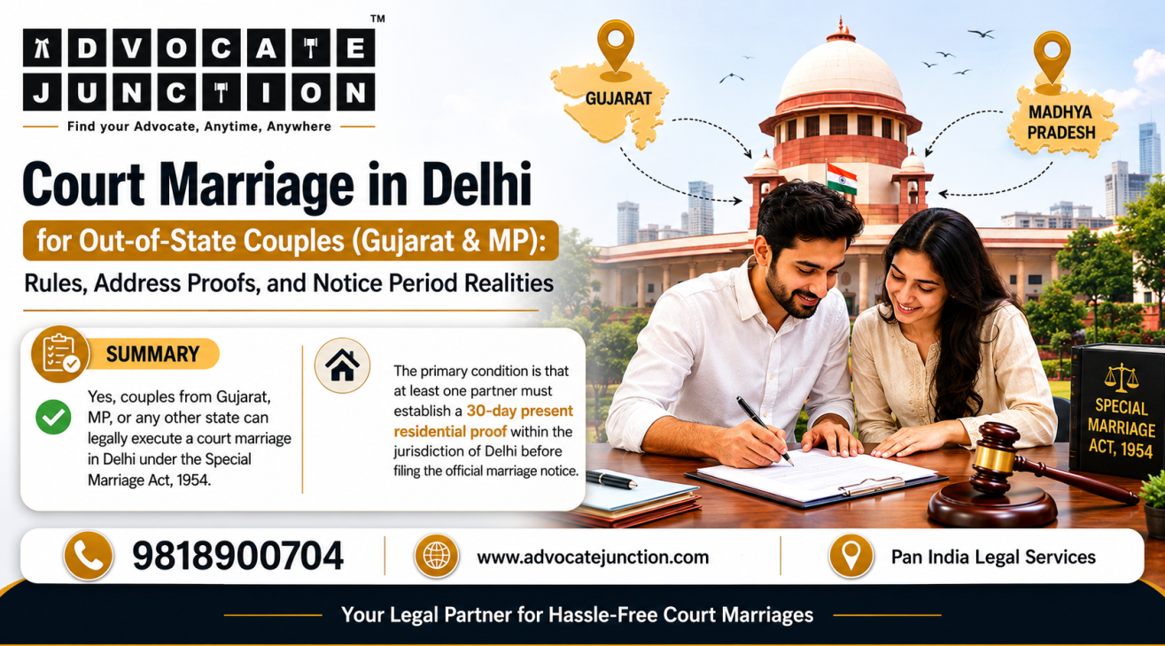 Court Marriage in Delhi for Out-of-State Couples (Gujarat & MP): Rules, Address Proofs, and Notice Period Realities