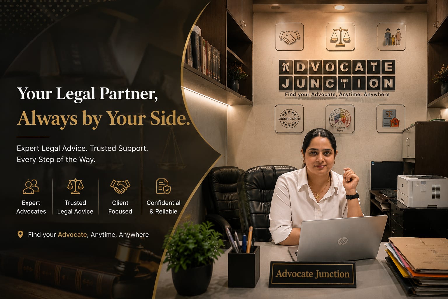 Advocate Priya Tomar at the Advocate Junction office in Delhi, providing trusted legal consultation and client support in a modern law office.