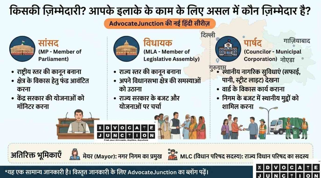 विधायक, सांसद और पार्षद के काम: आपके इलाके के काम के लिए असल में कौन ज़िम्मेदार है?